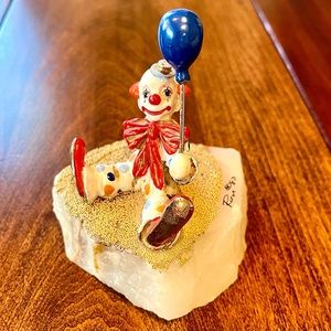 Ronald A Lee Clown Figure Stone Base Balloon 24k gold plated hand painted 1983